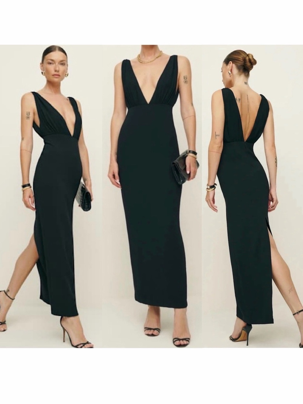 Reformation Velda Midi Black Deep V-Neck Elegant Evening Dress Sz 4 NWT $348